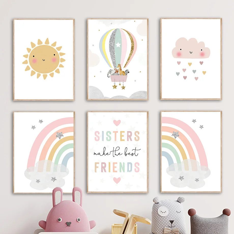 Baby Nursery Ideas - Giraffe Elephant Hot Balloon Sun Rainbow