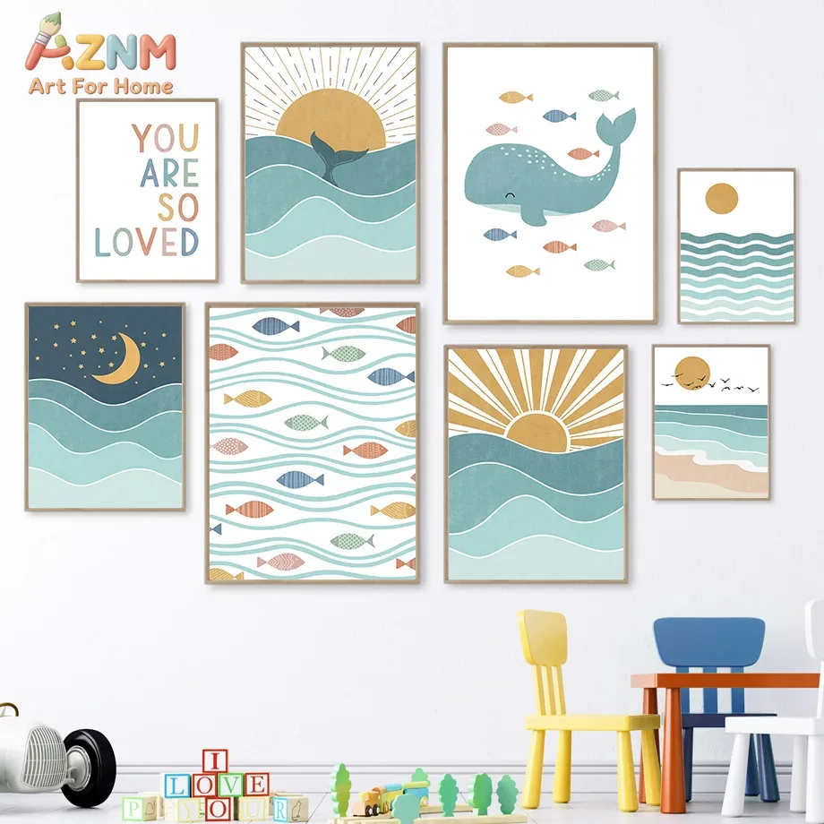 Baby Nursery Art - AZNM Boho Ocean Canvas Wall Art