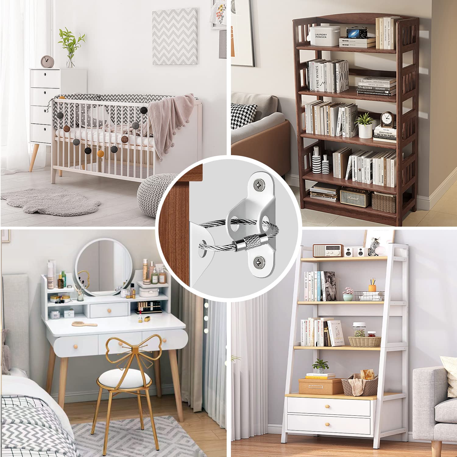 Baby Nursery Bookcase - Anti-Baby Tilt Furniture Anchor, Shock-Absorbing Strap,