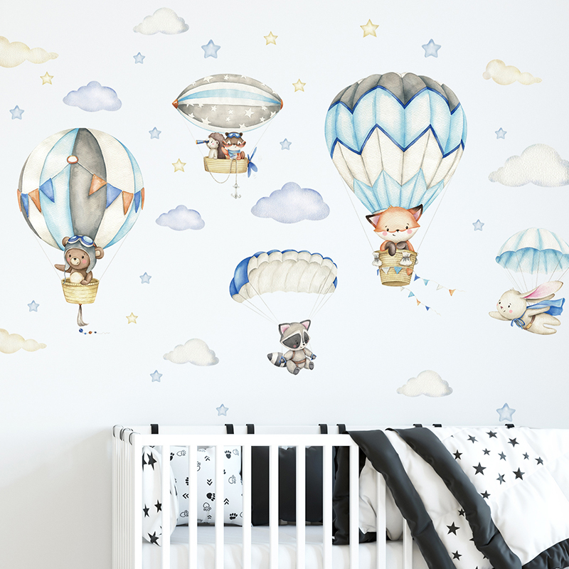 Baby Nursery Ideas - Cartoon Cute Animals Hot Air Balloon