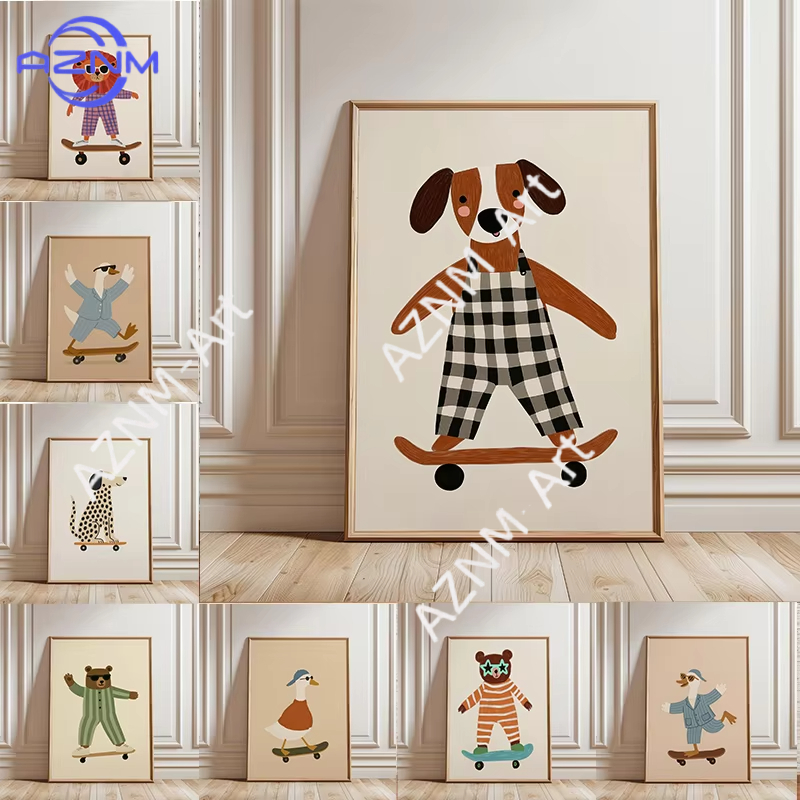 Animals Baby Nursery - 1PC Funny Animal Skateboarding Poster Trendy