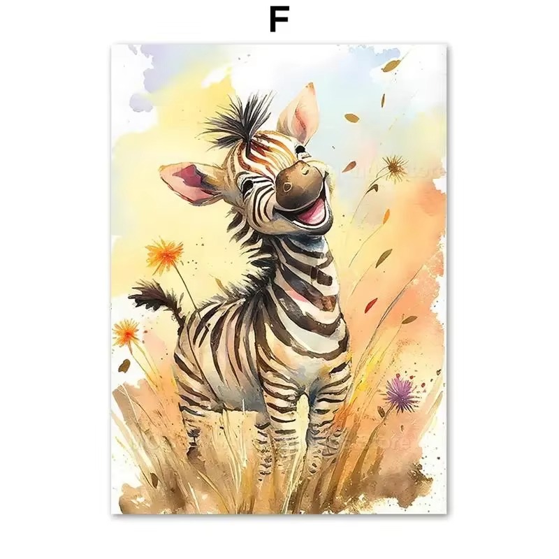 Baby Nursery Animal Pictures - Watercolor Lion Giraffe Tiger Elephant Zebra