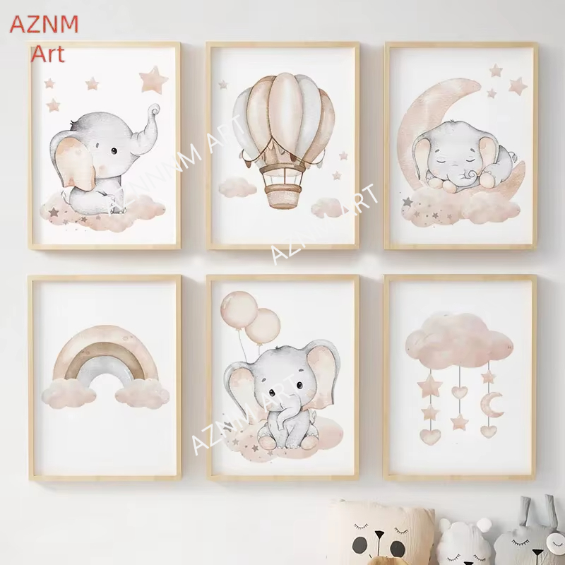 Elephant Balloon Rainbow Moon  - đánh giá và giá Baby Nursery Art