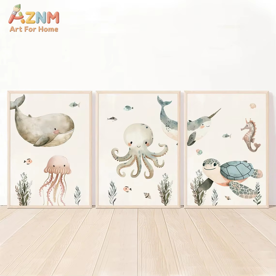 AZNM Watercolor Cute Ocean Ani - đánh giá và giá Animals Baby Nursery