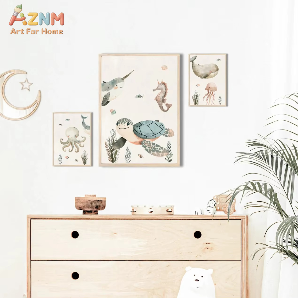 AZNM Watercolor Cute Ocean Ani - đánh giá và giá Animals Baby Nursery