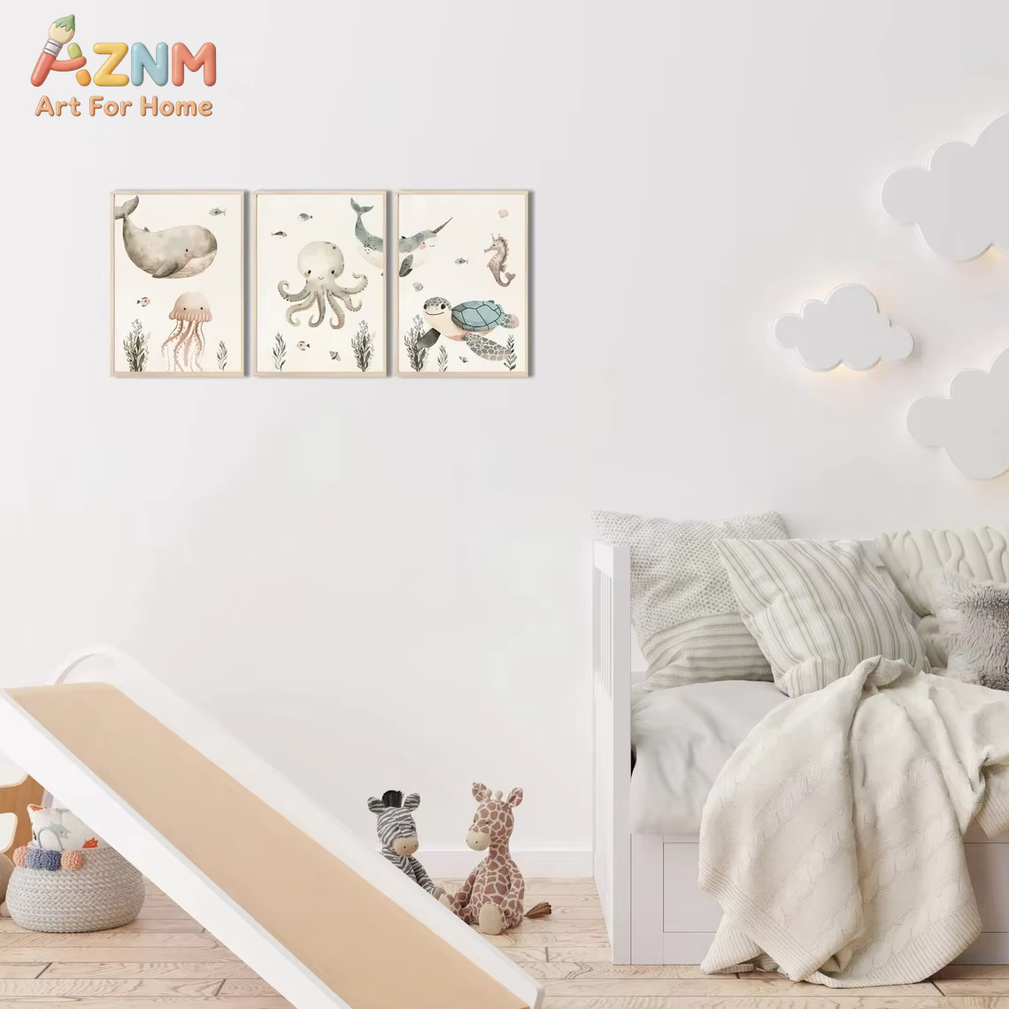 AZNM Watercolor Cute Ocean Ani - đánh giá và giá Animals Baby Nursery