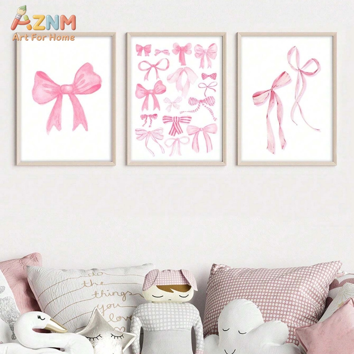3PCS Pink Watercolor Bow Canva - đánh giá và giá Baby Nursery Sets