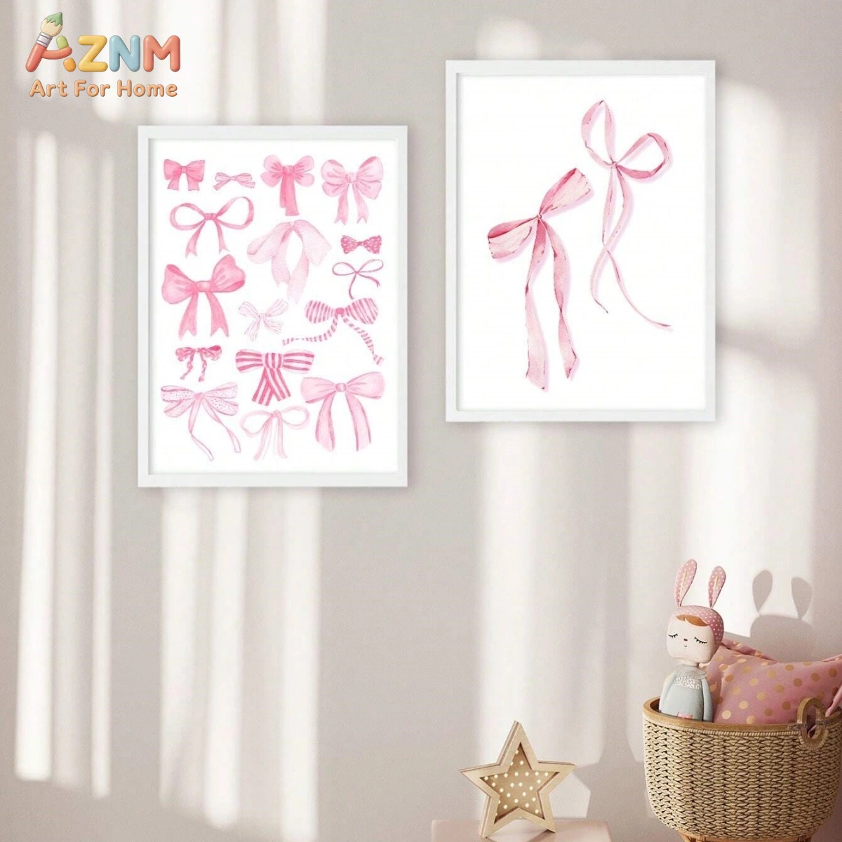 3PCS Pink Watercolor Bow Canva - đánh giá và giá Baby Nursery Sets