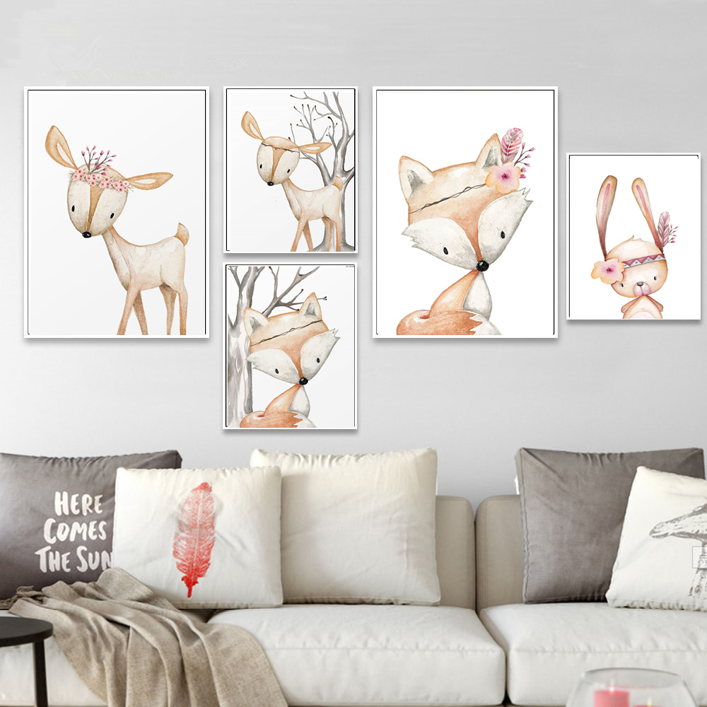 Cartoon Rabbit Poster Fox Deer - đánh giá và giá Baby Nursery Animal Pictures