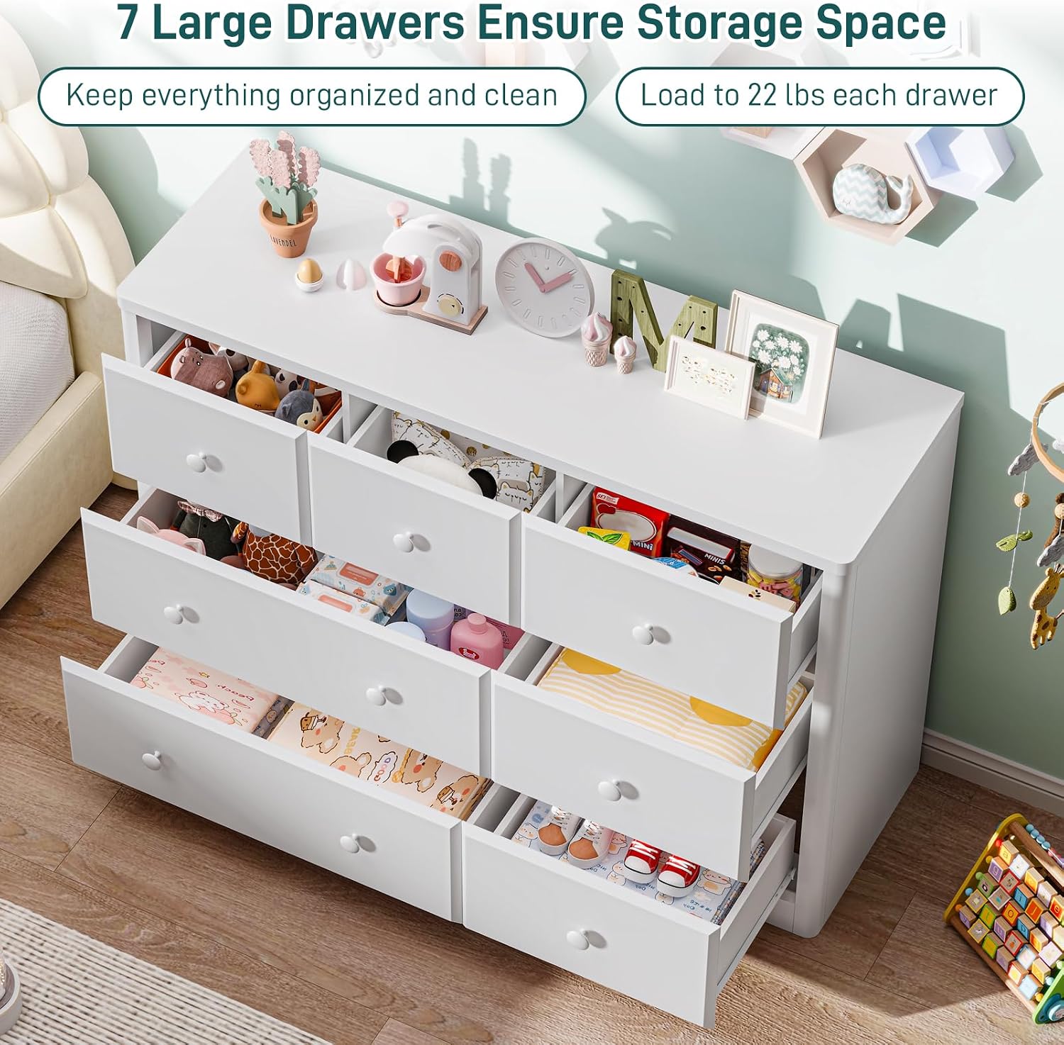 Dresser Cabinet 7 Drawers Kids - đánh giá và giá Baby Nursery Dresser